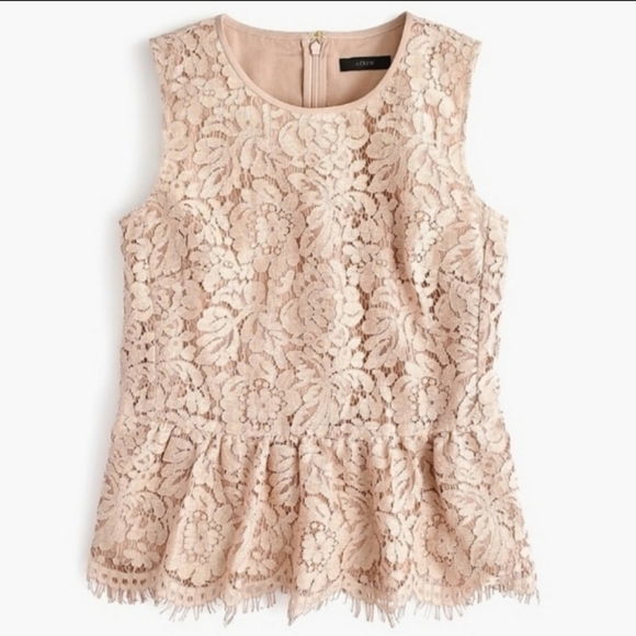NWT J.crew Lace Peplum Top Sleeveless | Faded beige teak;  size 4 tall - Picture 3 of 16